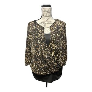Jennifer Lopez Black and Brown Leopard Blouse